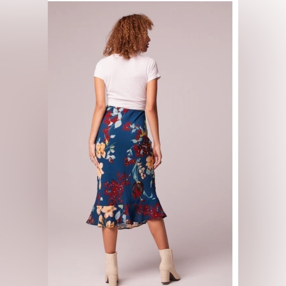 NWT BOG Collective Boho Tropical Pisa Teal Floral Ruffle Slip Skirt Gypsy XS - Picture 4 of 10